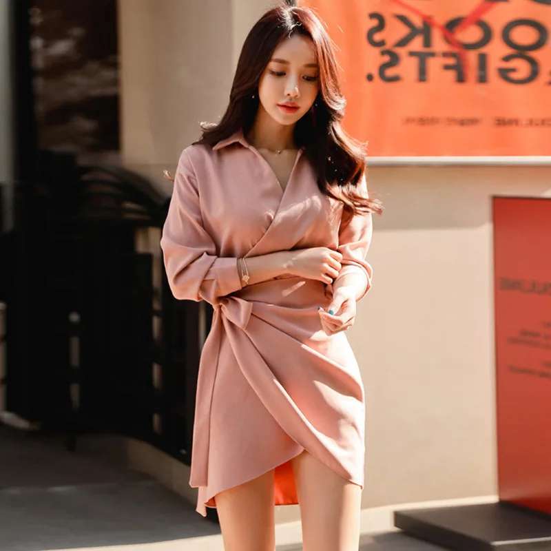 

2022 Korean version of the new OL temperament women's dress up sexy slim shirt dress fashionable professional skirt women dress