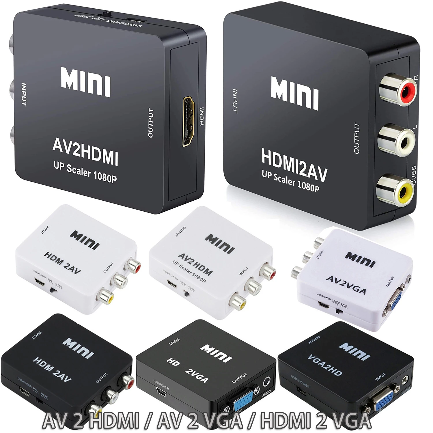 Преобразователь HDMI в RCA, VGA в AV CVBS AV2HD 1080P L/R выход, Видео Аудио адаптер, коробка PAL/NTSC на ТВ монитор для PS4