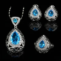 anglang luxury blue cubic zirconia jewelry sets engagement necklace earring ring for bridal wedding jewelry gift for women