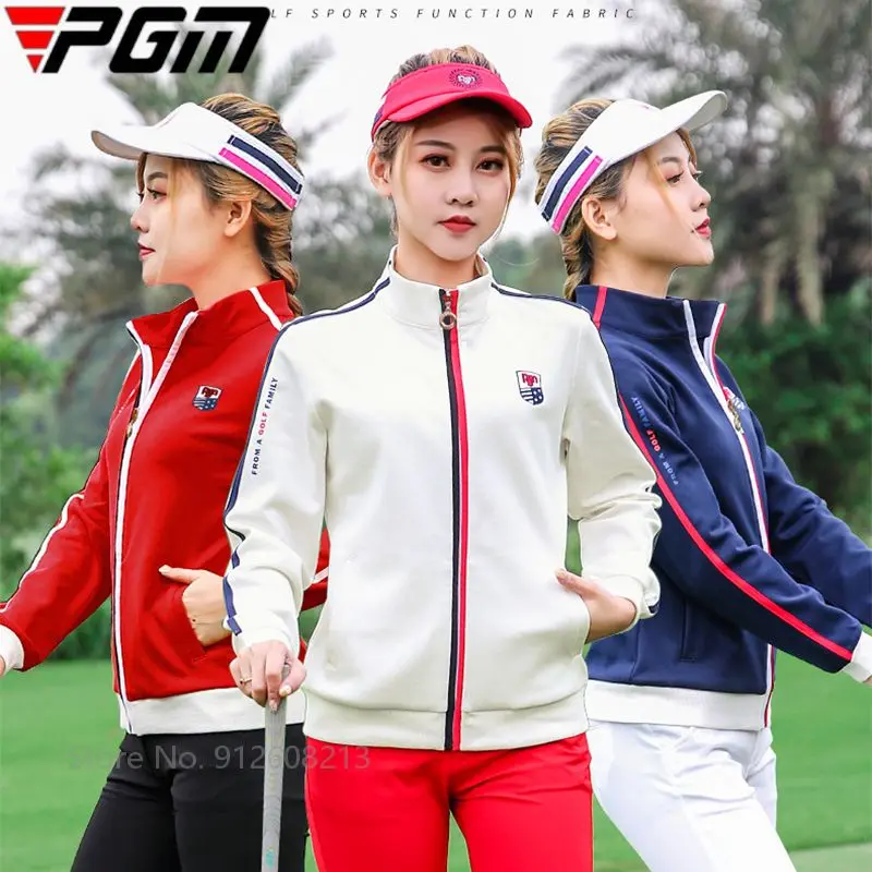 

PGM Waterproof Female Golf Jacket Windproof Ladies Golf Tops Full Zipper Windbreaker Long Sleeves Stand Collar Coat for Girls