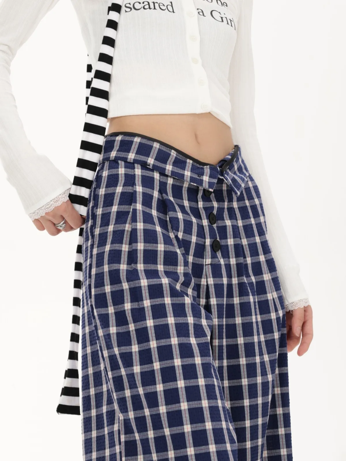 Брюки ZHISILAO женские в клетку повседневные свободные прямые штаны пол с завышенной