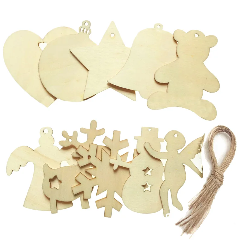 

10PCS 80MM Christmas Day Decoration Handmade DIY Primary Color Wood Environmentally Friendly Natural Creative Cartoon Wood Chips