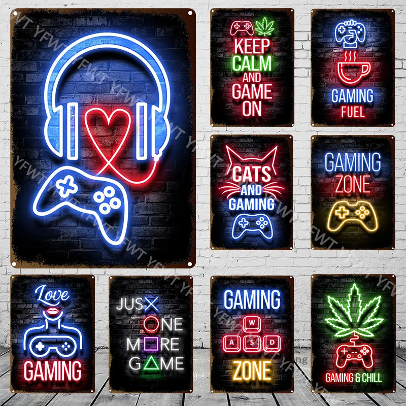 

Retro Fluorescent Gamer Game Console Metal Tin Sign User Dining Room Bedroom Balcony Decoration Poster
