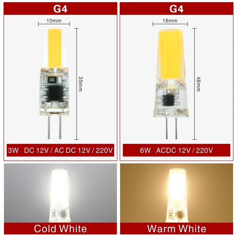 4 шт./лот G4 G9 E14 LED 3 Вт 6 лампочка AC/DC 12 В 220 Светодиодная лампа COB прожектор люстра