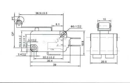 Двойной микро-переключатель Φ 16 a250v серебряная контактная лапка 4 8 мм длинная