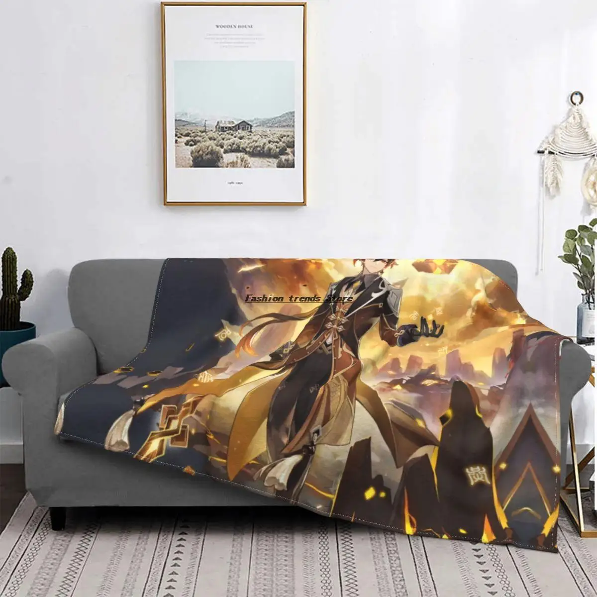 

Zhongli Genshin Impact Flannel Blanket Anime Fantasy Novelty Throw Blankets for Bed Sofa Couch Plush Thin Quilt