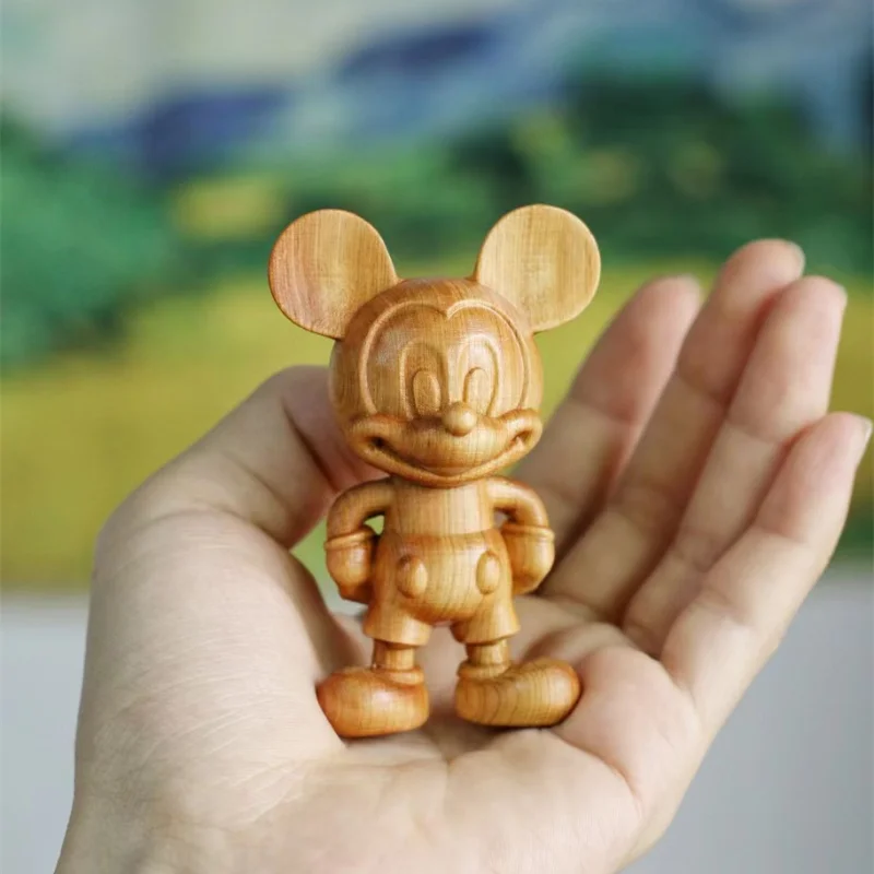 

Disney Mickey Mouse Figures Donald Duck Creative Carving Ornaments Mini Wooden Crafts Tabletop Decoration Anime Action Figure