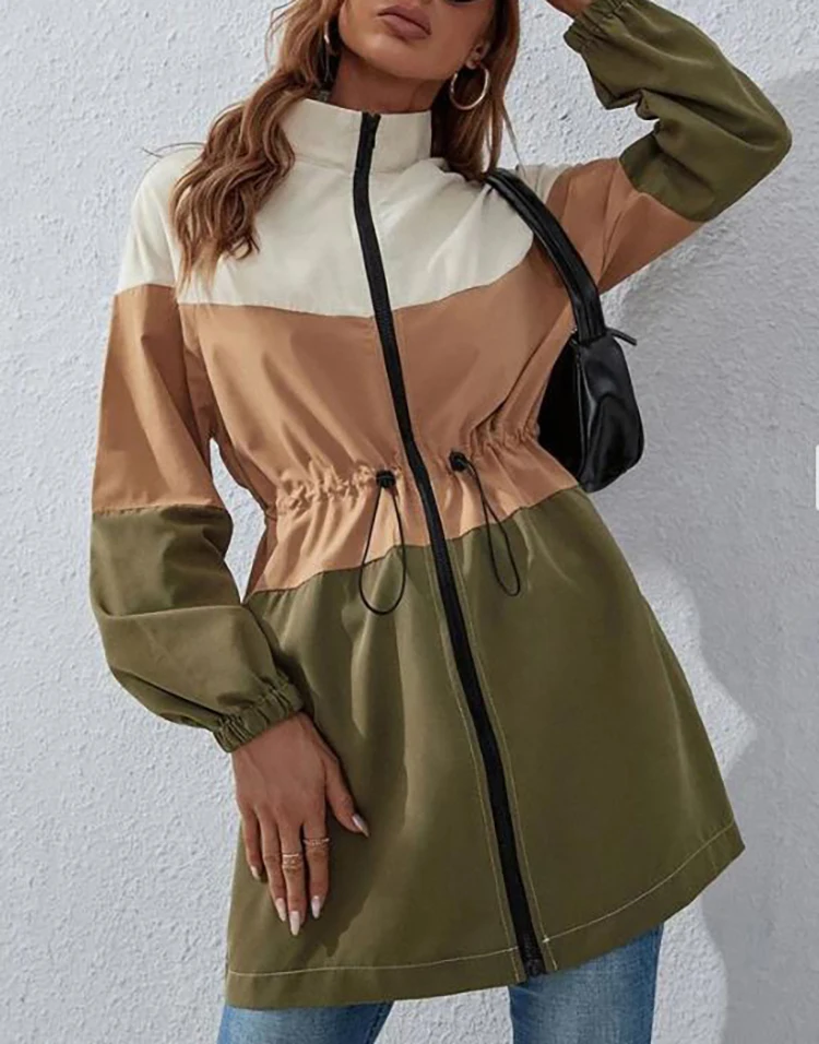 

Тренчкот женский на молнии с завышенной талией, Повседневная ветровка в уличном стиле, верхняя одежда на весну-осень