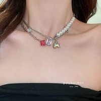 new temperament zircon diamond pearl necklace korean personality fashion clavicle chain sweet and cool style new jewelry