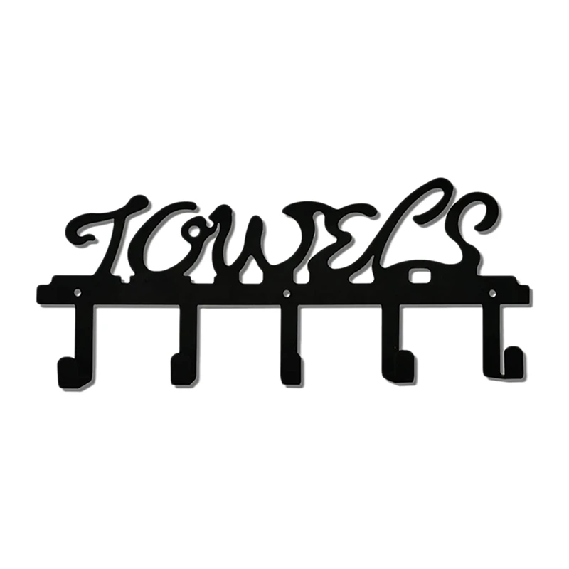 

Black Balcony Metal Wall-Mounted Clothes Drying Rack With 5 Hooks Hang Your Towels Robes Clothing Black Space Saving