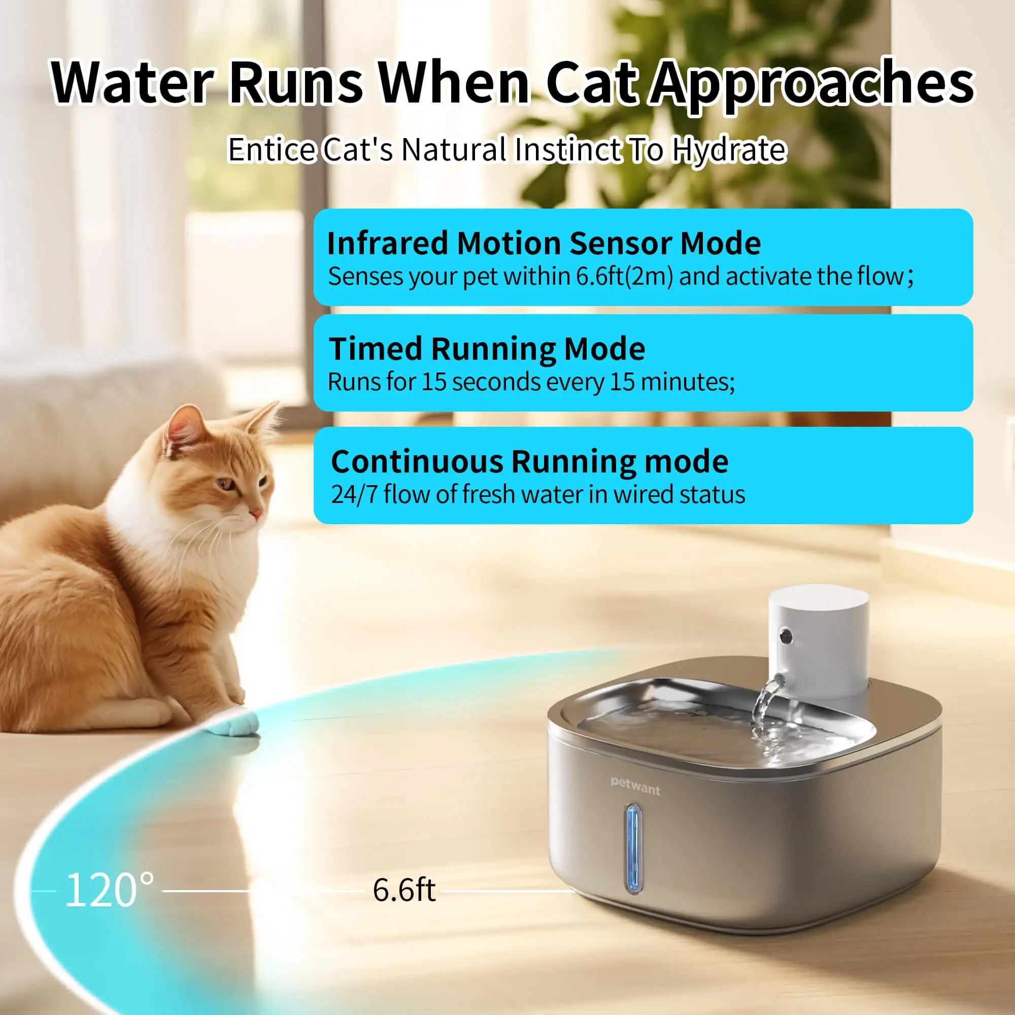 Petwant Cat Drink Fountain 3 2 л из нержавеющей стали беспроводной на батарейках индуктивный