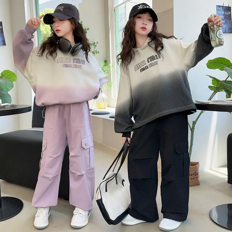 Комплект одежды для девочек ZOETOP свитшот с градиентным переходом букв и прямые