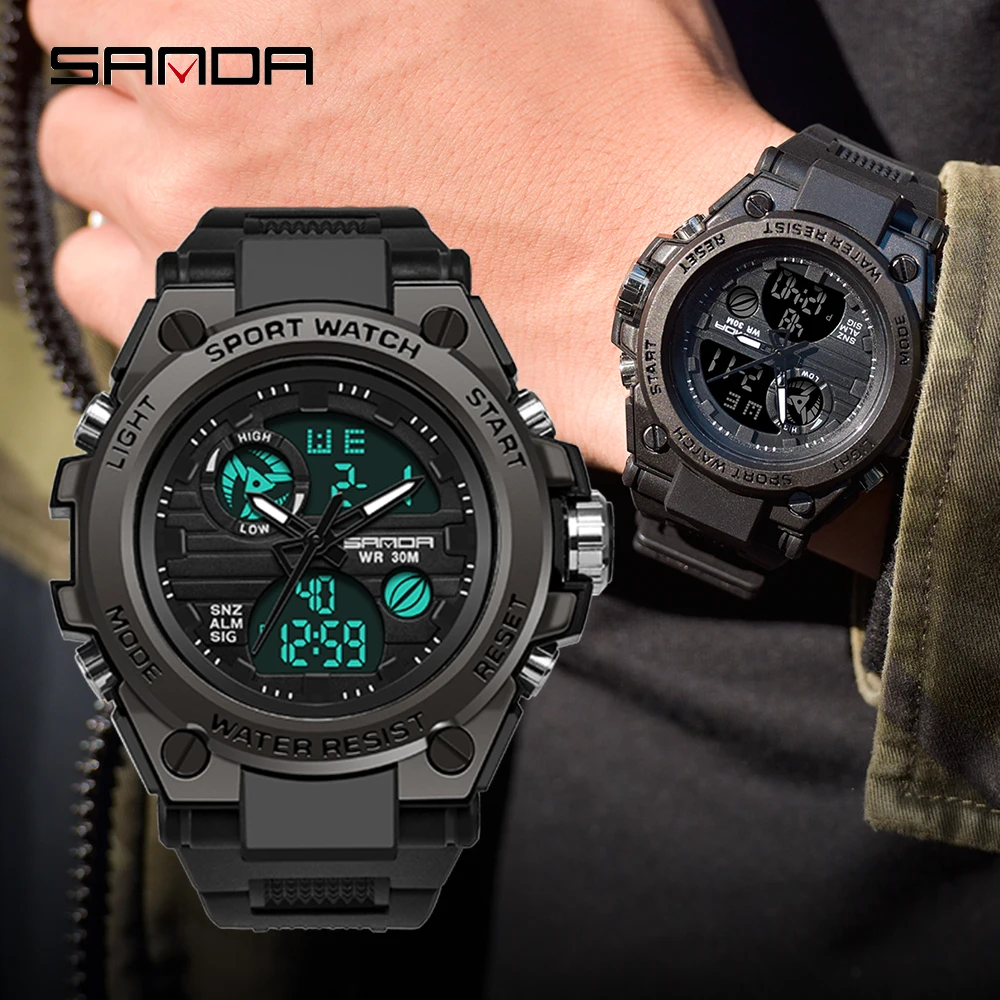 

SANDA Top Brand Men Watch Luminous Dual Time Display Digital Watches Stopwatch Clock Man Sport Wateprroof Wristwatch