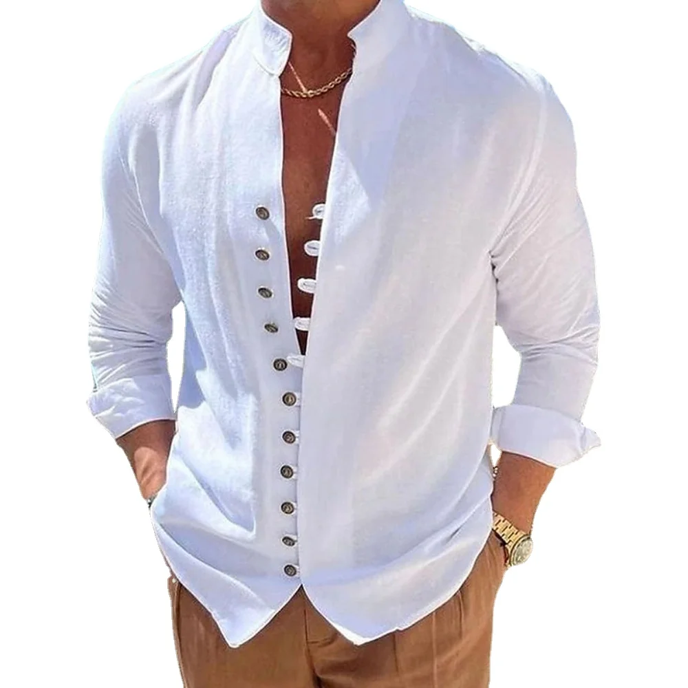 

New Spring Autumn Casual Shirt Loose Men's Solid Color Long Sleeve Shirt Button Shirts Vintage Big Size