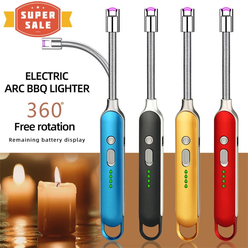 

Hot Sale USB Electric Rechargeable Kitchen Long Lighter Suitable for Stove Ignition Windproof LED Plasma Arc Flameless Lighter