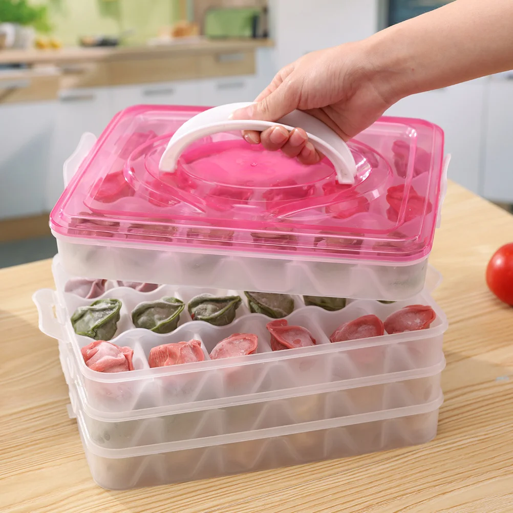 

Refrigerator Fresh-keeping Dumpling Storage Box Four Layers Portable Stackable Dumpling Container Holder Organizer (Rose Red)