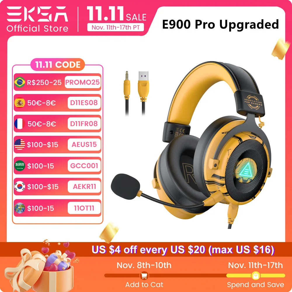 EKSA E900 Pro Upgraded Gaming Headset Gamer 7.1 Surround Wired