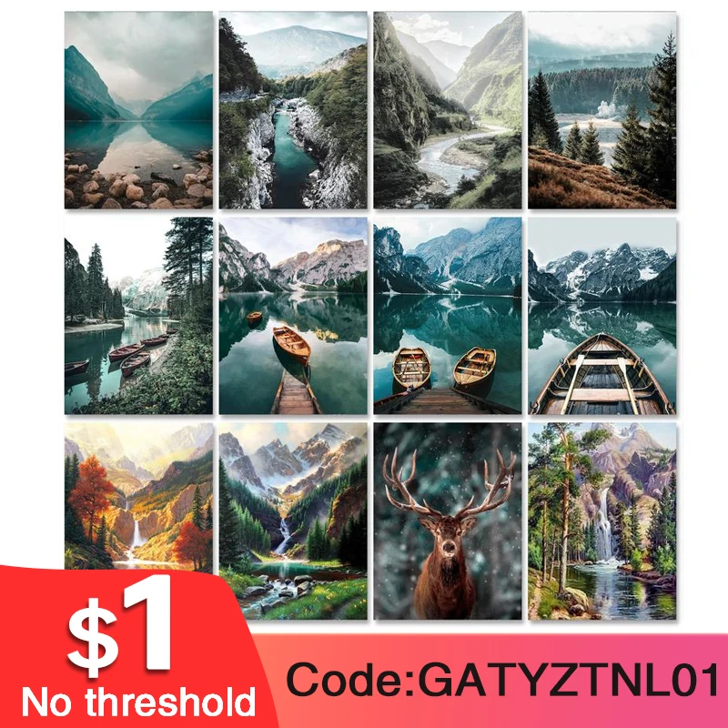 

Gatyztory Frame DIY Painting By Numbers River Tree Landscape Canvas By Numbers Wall Art Picture Acrylic Paint Crafts Kit 60x75cm