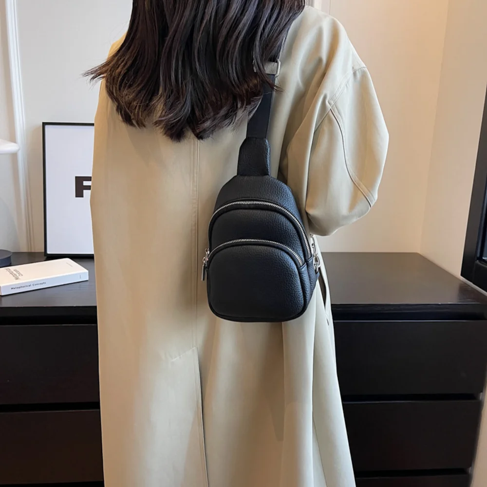 Vegan PU Leather Crossbody Sling Bags Women Fashion Simple Fanny Packs Female Casual Versatile Waist Pack Elegant Chest Bag