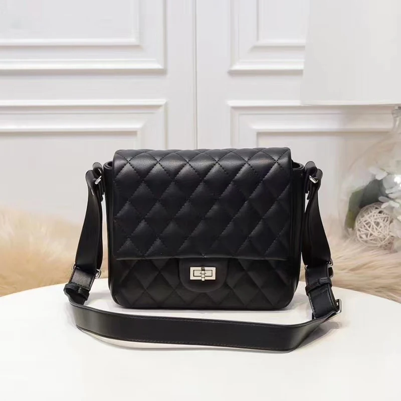 

Fashion Cross-Body Bag Female Classical Diamonds Lattice Genuine Cowhide Leather Wide Adjustable Strap Fashion Ladies New