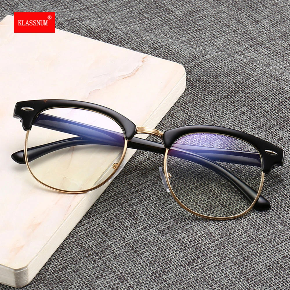 

Mens Glasses Frame Computer Eyeglasses Half Frame Blue Light Blocking Decorative Glasses Metal Light Transparent Frame Women