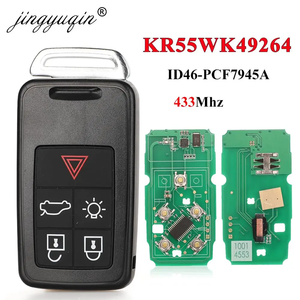 jingyuqin 5 Button Remote Key Smart Car Key Fob 434Mhz ID46 Chip for Volvo XC60 S60 S60L V40 V60 S80 XC70 KYDZ Replacement