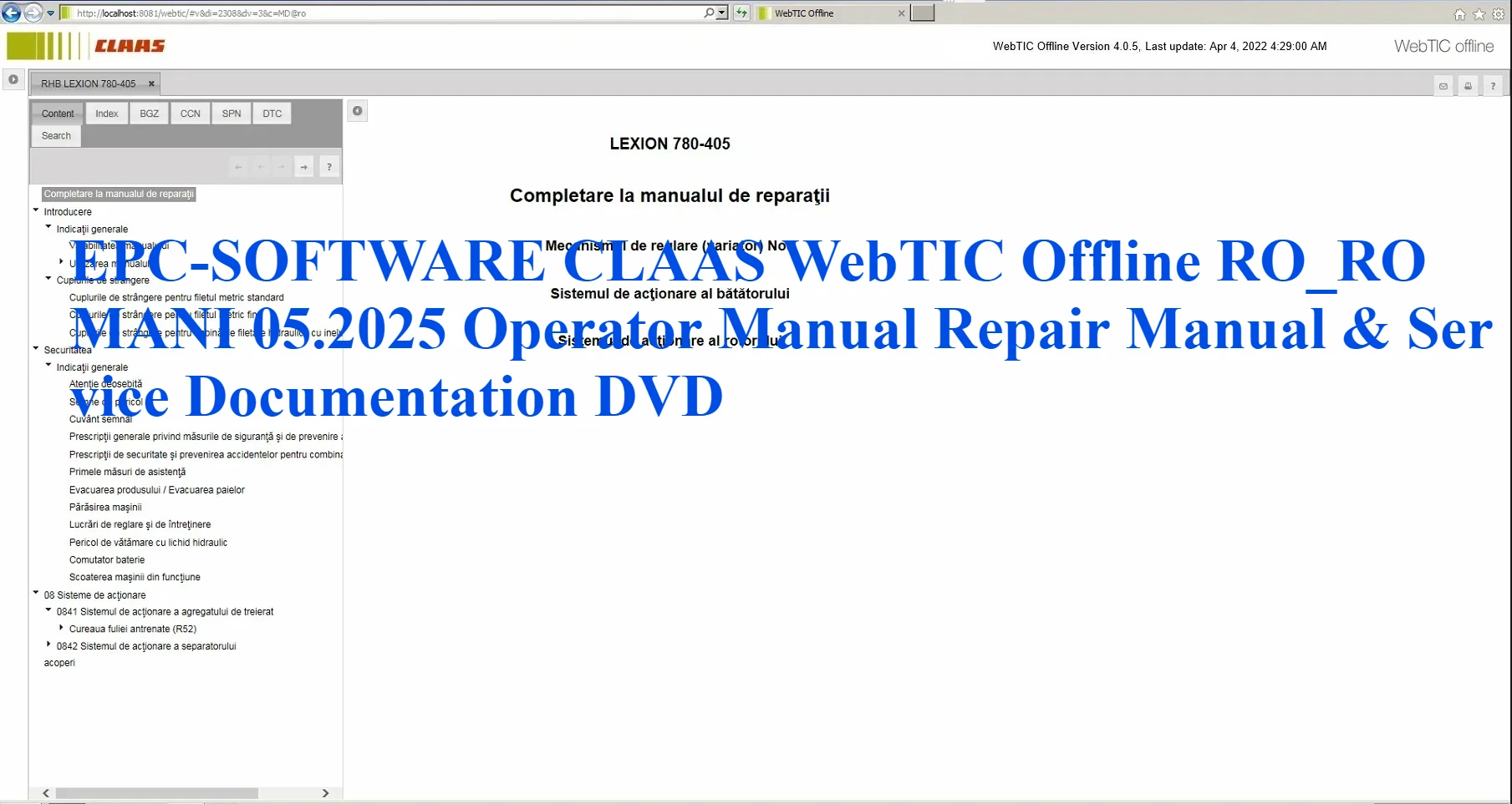 Фото EPC-OFTWARE CLAAS WebTIC Offline RO_ROMANI 05.2025 Оператор Руководство по ремонту и обслуживание Документация DVD №1