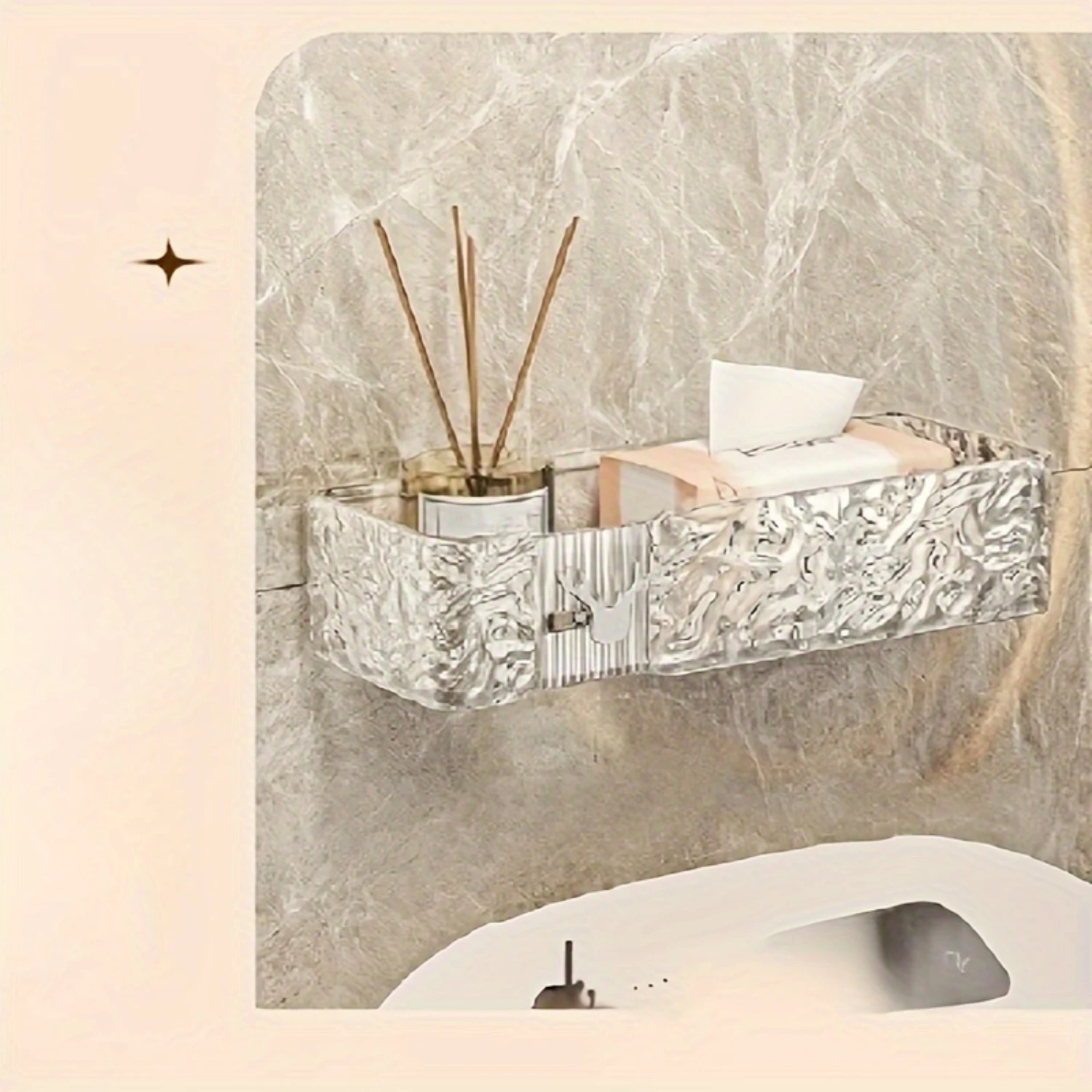 Glacier Pattern Bathroom Corner Rack - Wall-mounted Multi-layer with Suction Cups &amp Accessories