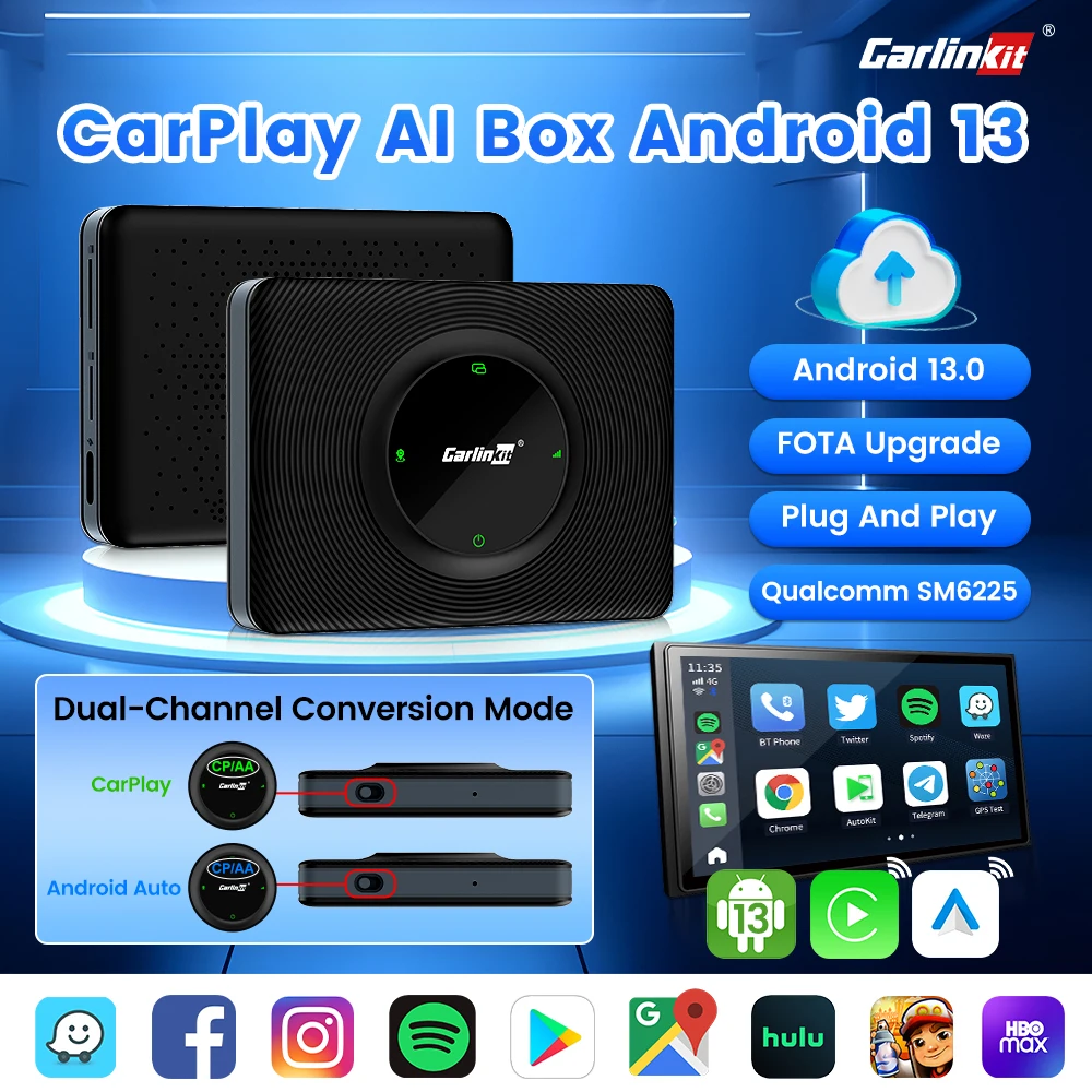 CarlinKit AIBOX Plus Wireless CarPlay/Android Auto - Adattatore Con RAM 8GB E 128GB | Per Auto Con Touchscreen