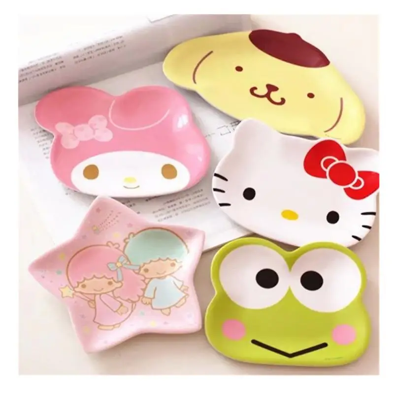 

Kawaii Cartoon Sanrios Hellokittys My Melody Littletwinstars Keroppi Cute Anime Children Resin Imitation Ceramic Tableware