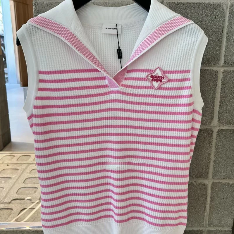 

South Cape Korea New Fashion Golf Ladies 2023 Summer Thin breathable knit Joker vest striped sleeveless 3 colors