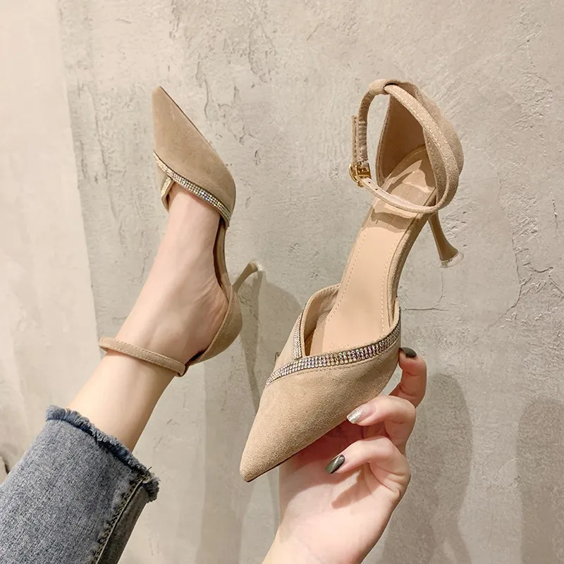 

New Women Sexy High Heels Sandals Ankle Strap Women Dress Bride Shoes Pumps Pointed Toe Tacon Wedding Party Office Shoes