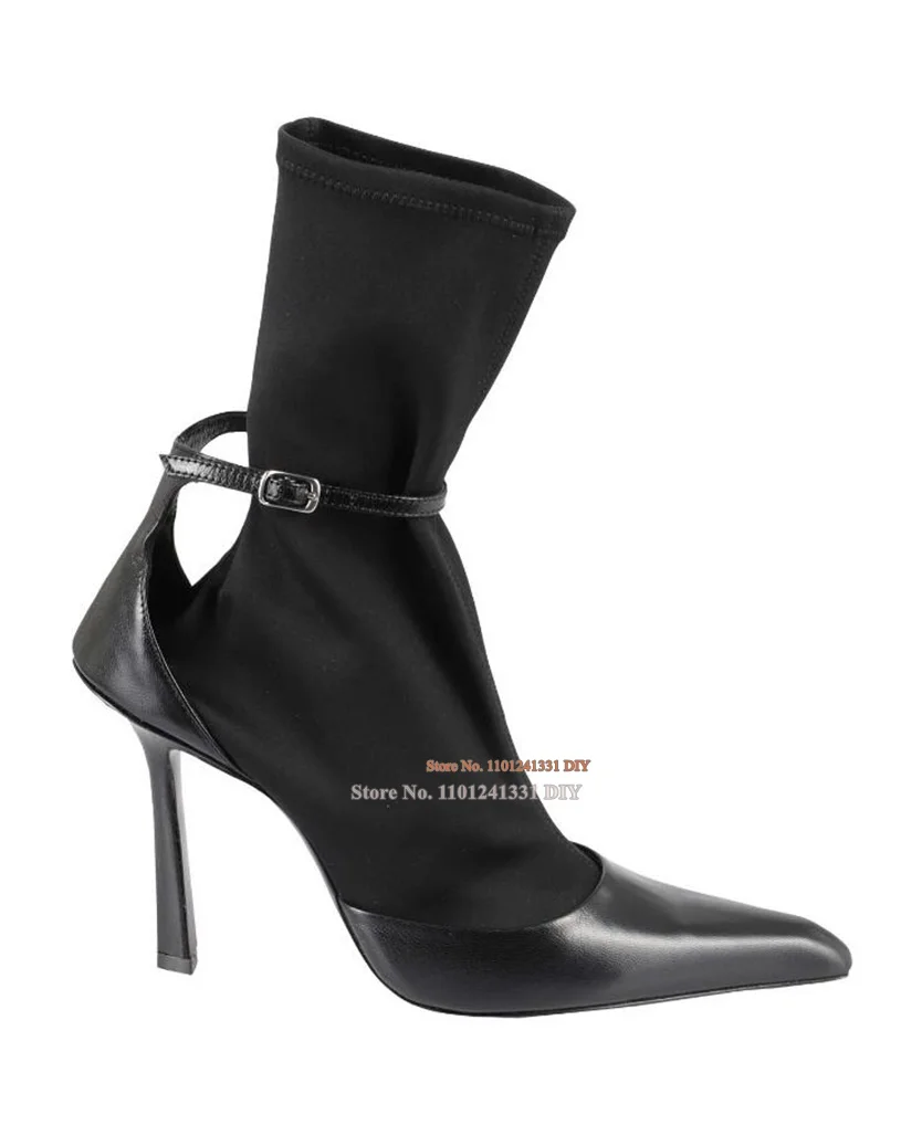 

Черные женские ботинки с ремешком и пряжкой, короткие ботинки на тонком высоком каблуке с острым носком, обувь для выпускного вечера