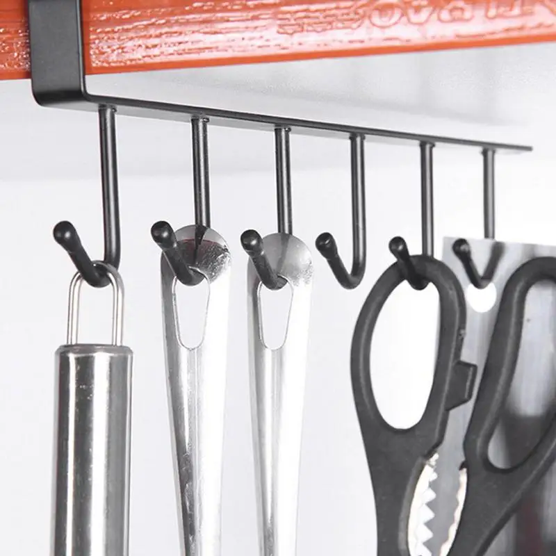 

Iron 6 Hooks Storage Shelf Hooks Mug Cup Hanger For Bathroom Kitchen Non Drilling Hanging Rack Holder Kitchen Tool & Accessories