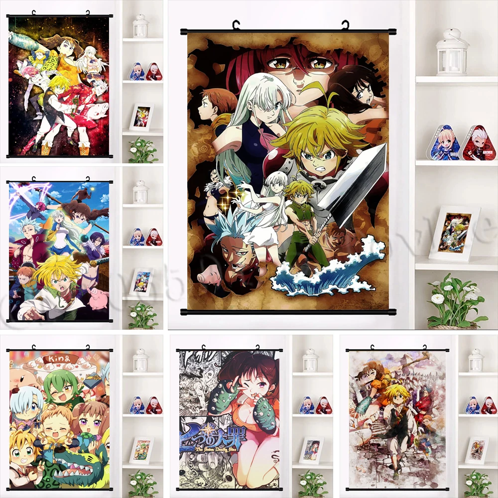 

Плакат "Семь смертных грехов", Висячие свитки, мелиодас, картина, HD печать, настенная Картина на холсте, домашний декор для спальни, фон