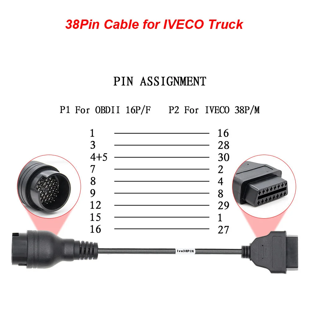 

Переходник OBD2 для IVECO Truck 30/38 Pin OBD к OBD2 16Pin для IVECO OBD OBD2 Диагностический автомобильный инструмент OBD2 Удлинительный кабель