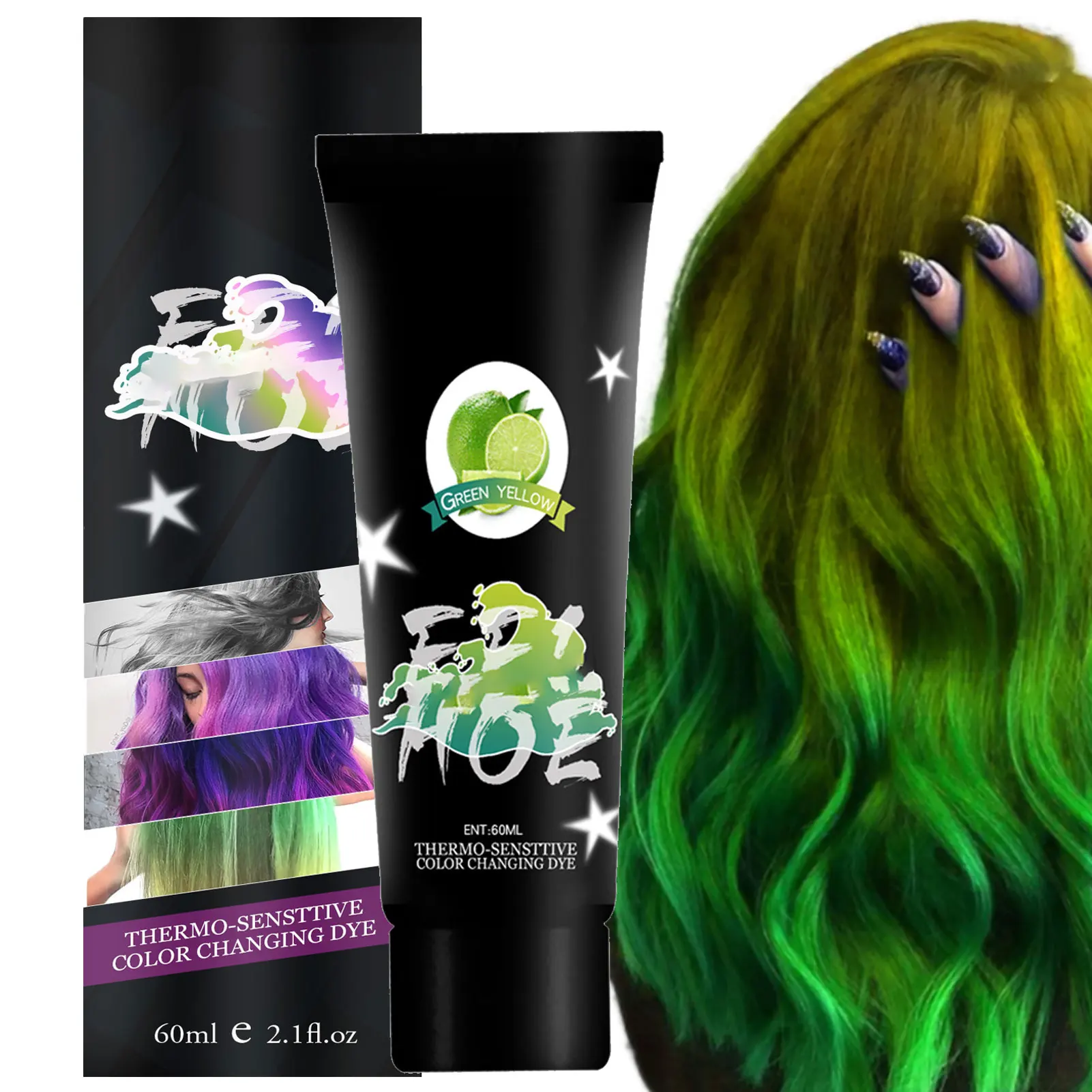 Hair Dye Temperature Color Changing Hairdye Purple Pink, Green Yellow, Blue Pink, Black Silver