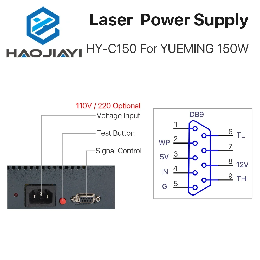 HY-C150 Источник питания CO2-лазера 150 Вт для гравировально-режущего станка YUEMING