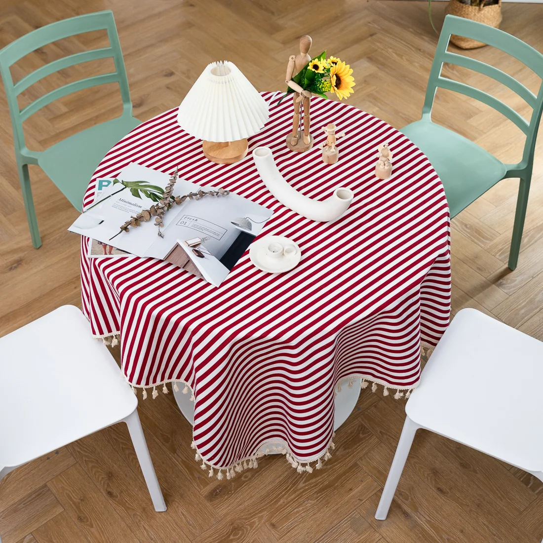

Tablecloth Simple Striped Cotton Linen Rectangular Dustproof Coffee Table Cloth Cover Towel Home Restaurant Decoration