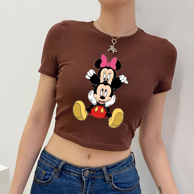 Кроп-топ женский с коротким рукавом и принтом Микки Минни Маус |