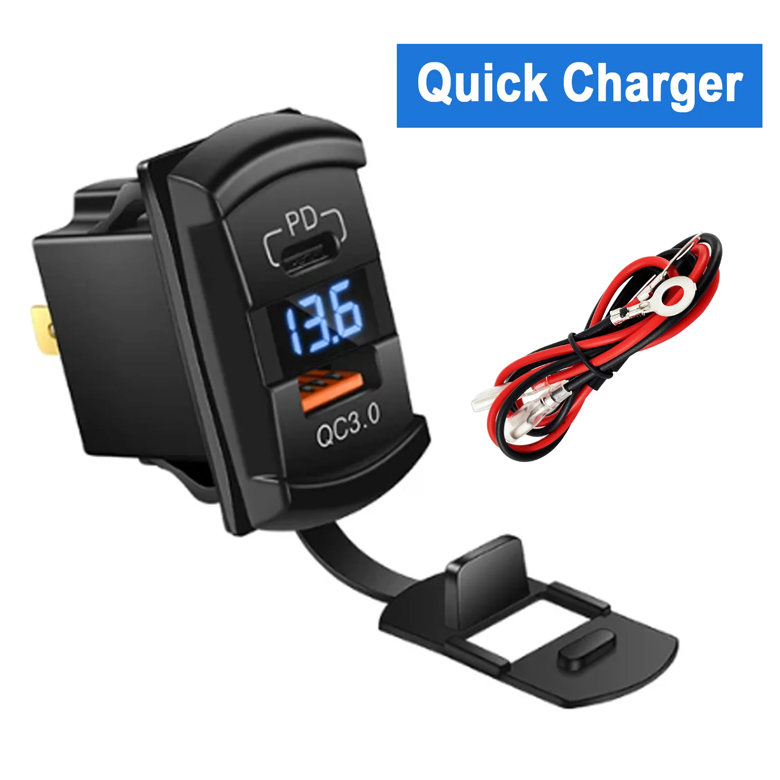 

Двойное быстрое зарядное устройство USB QC 3.0 типа C, 36 Вт, розетка постоянного тока 12–24 В и вольтметр, синий светодиодный кулисный переключатель для автомобильного двигателя, морской лодки, грузовика