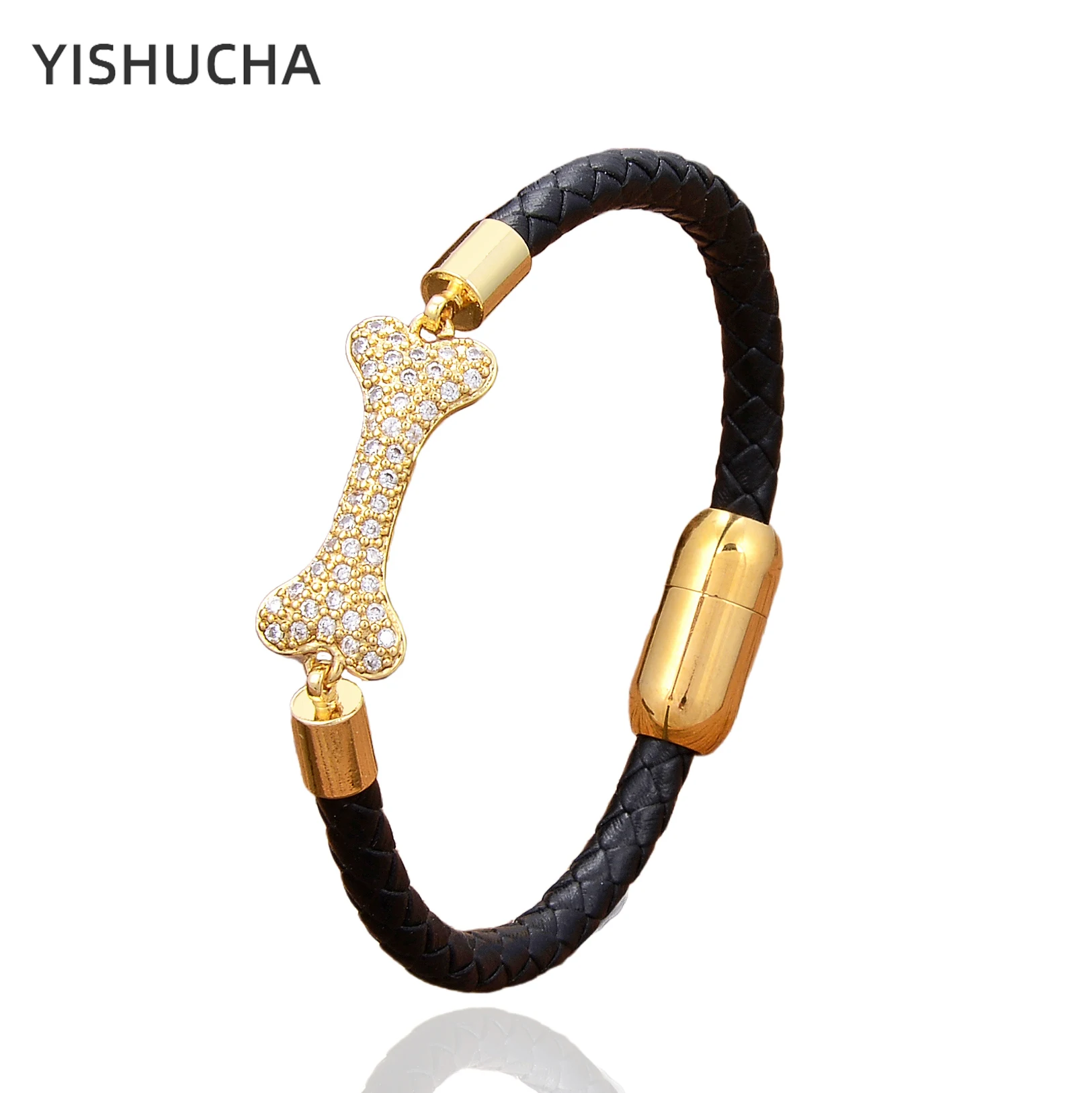 YISHUCHA Luxury Gold Plated Charm Women Bracelets 5 Style Zircon Bracelet 5mm Leather Rope Bangles For Girls Fashion Jewelry