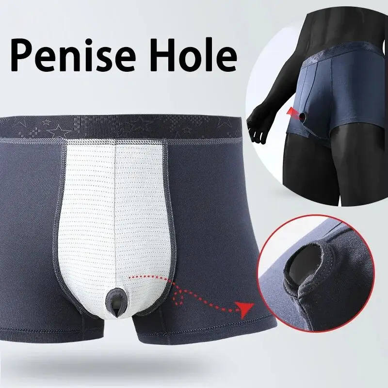 Man Foreskin Expose Underwear Health Care Open Hole Crotch Gay Penis Pouch Boxers Physical Therapy Sexy Lingerie Prolong Time