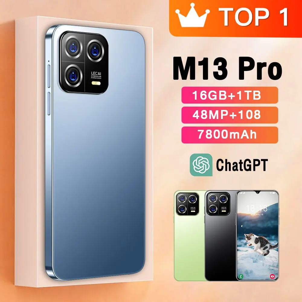 

Brand New M13 Pro Smartphone Android 7.3 Inch HD Full Screen 16GB+1TB Mobile Phones Global Version 5G Dual SIM Card Cell Phone