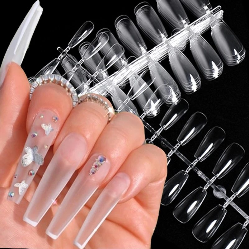 

24pcs Natural Fake Nails Clear White Full Coverage Extension False Nails Tips T-shaped Water Drop Square Full Sticker for Nails