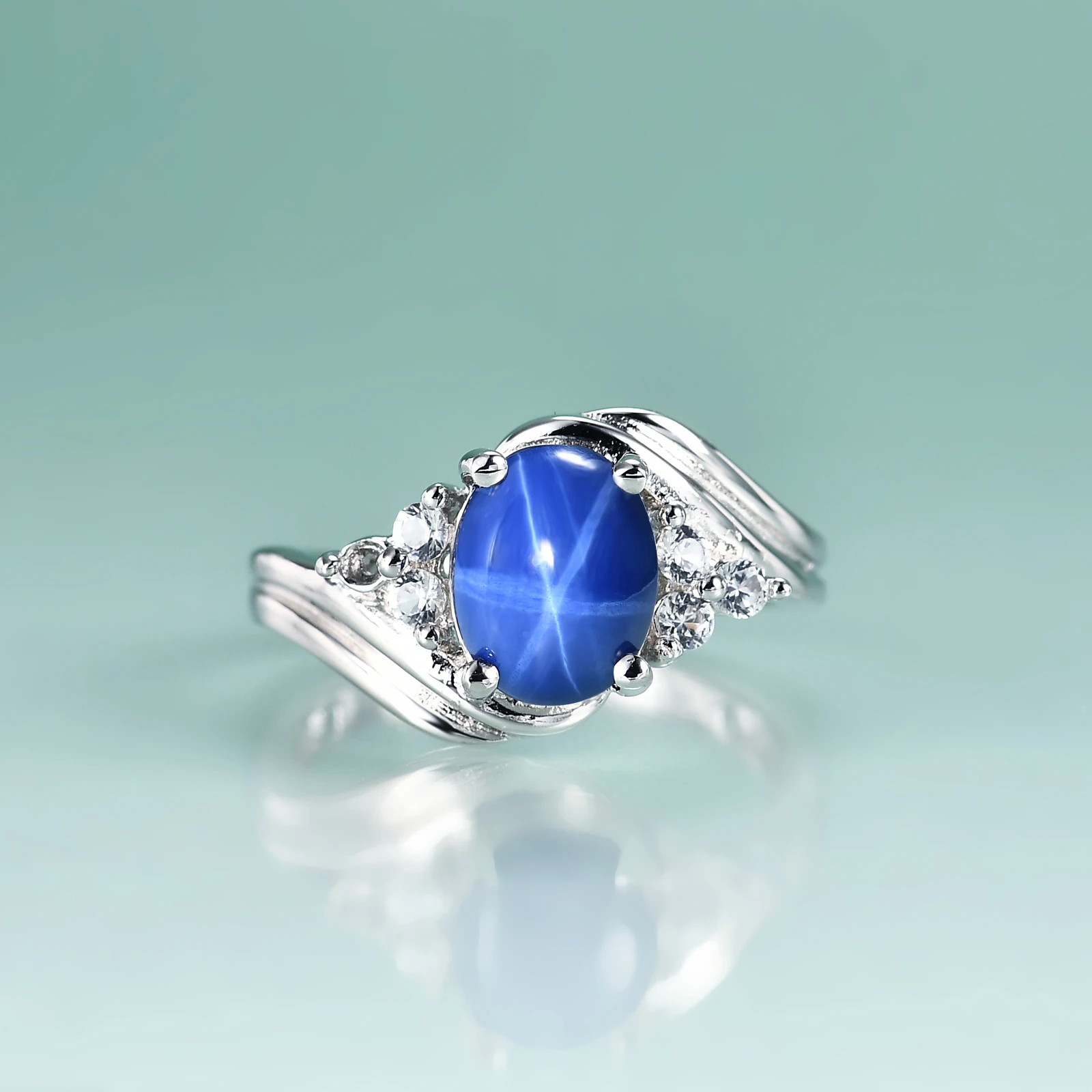 

Красота драгоценного камня 7x9 мм овальная синяя линейная Звезда Сапфир ручной работы кольцо 925 пробы серебряные эффектные обручальные кольца подарок для нее
