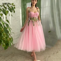 lorie a line baby pink sweetheart prom dresses green leaves lace formal party gowns 3d colorful flowers straps evening dress