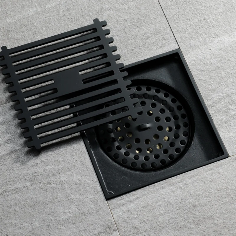 Душевой сток в полу Square напольный сливной фильтр 10x10 см черные полностью медные