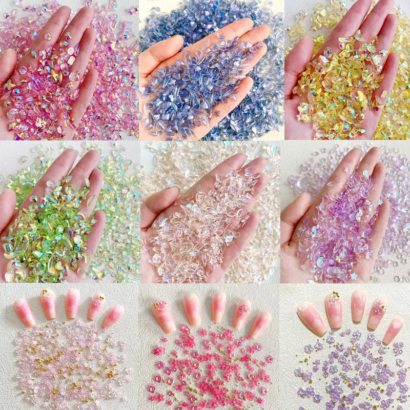 

100pcs Random Resin Nail Art Charms Shiny Aurora Irregular Shaped Drill Nail Decoration Ice Love Heart Manicure Accessories