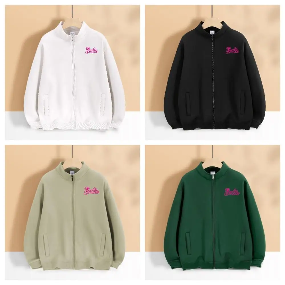 

Кардиган Барби с принтом из чистого хлопка для мужчин и женщин, свободный облегающий свитер с круглым вырезом и длинными рукавами, пальто с воротником-стойкой, Осень-зима